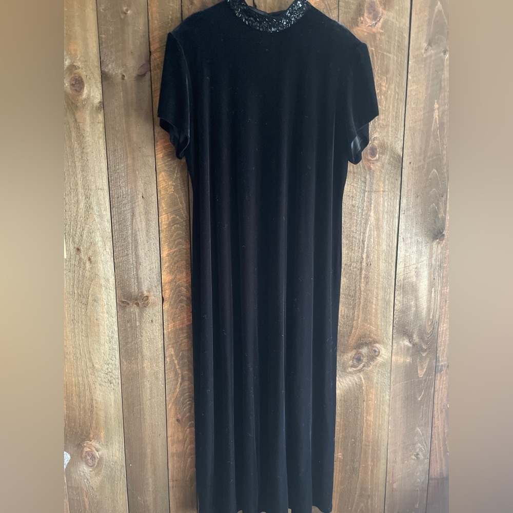 Women’s Vintage Black Velvet Dress With Beaded Neckline